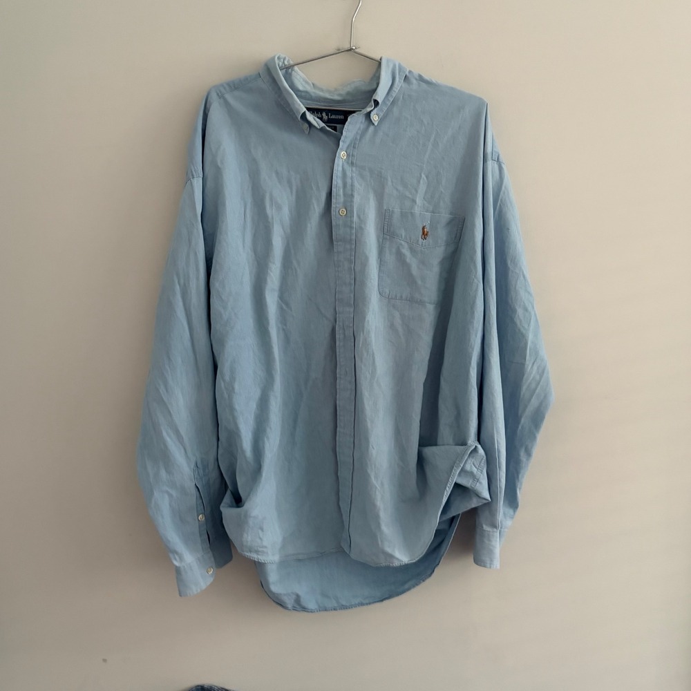 Ralph Lauren Big Shirt Mens XXL Blue Chambray Cotton Button Down Long Sleeve